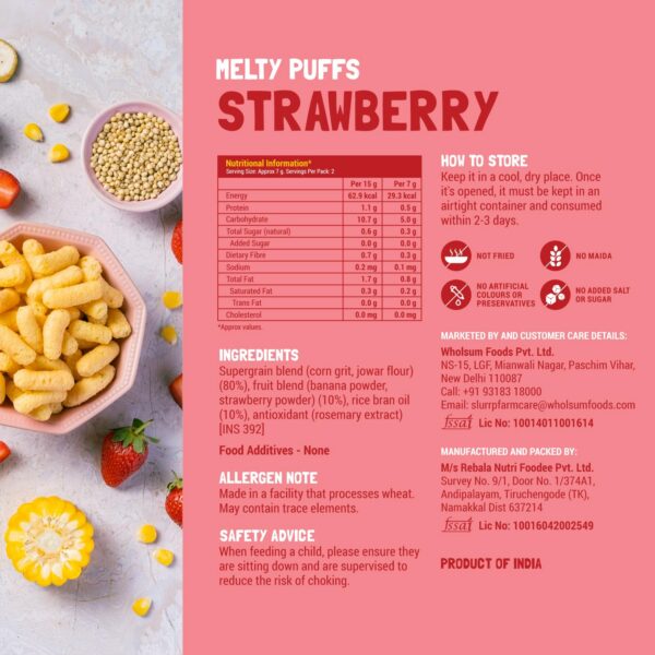 Slurrp Farm No Salt No Sugar Teething Puffs | Baked Fruit and Vegetable Millet Puffs | Carrot, Strawberry & Banana, Mango | Pack of 9