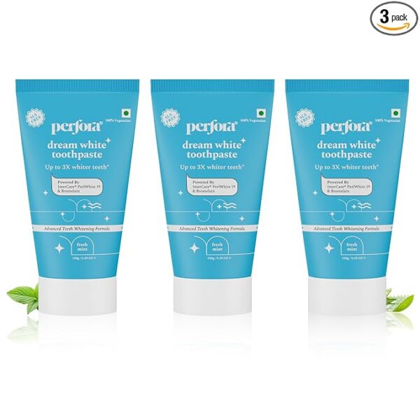 Perfora Teeth Whitening Toothpaste For Stain Removal - 450g | Fluoride & SLS Free Tooth Paste For Adult & Kids | N-Ha For Teeth Remineralisation & Oral Care | No Artificial Sweetners | 150g
