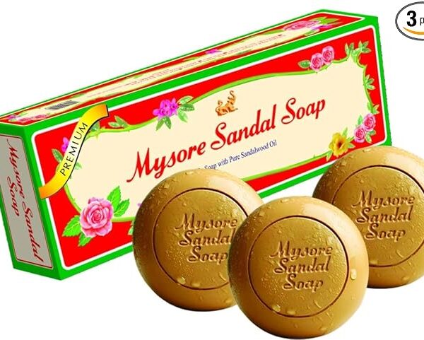 Mysore Sandalwood & Saffron Soaps For Bath, Chandan & Kesar Bath Soap, Skin Brightening Soap For Men & Women 450g (150 gm x 3)