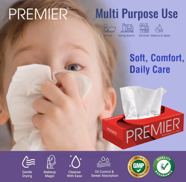 Premier 2-Ply Box Face Tissue Papers – 100 Pulls per Box (Pack of 4, 400 Pulls, 800 Sheets) –Ultra Soft, Gentle & Highly Absorbent Facial Tissues for Home, Office, Car & Travel | Red