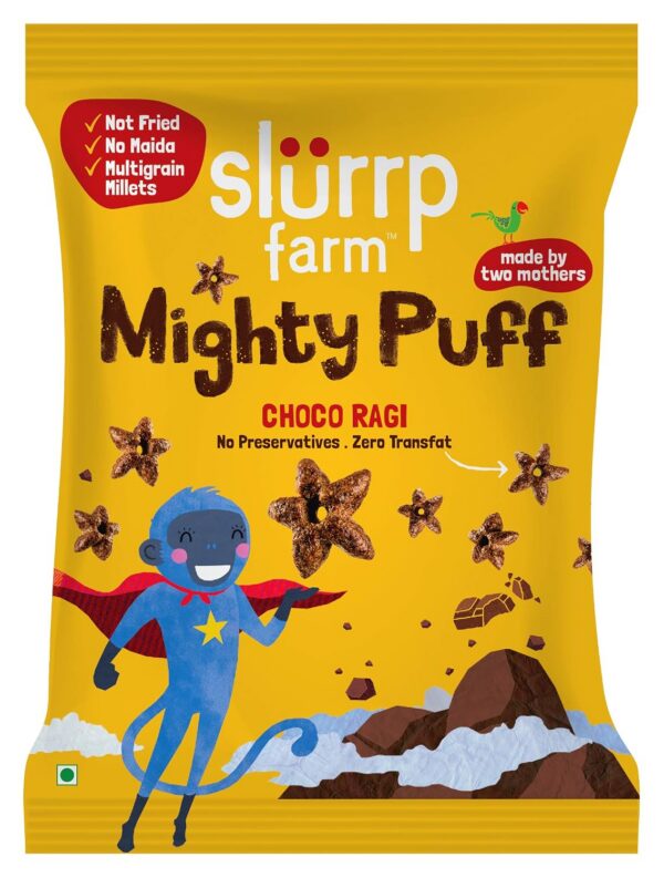 Slurrp Farm Healthy Snacks for Kids | Mighty Puff Choco Ragi | Not Fried, No Maida | Ragi Snack for School Tiffin and Travel-Friendly | 8 X 20g Each (Pack of 3)