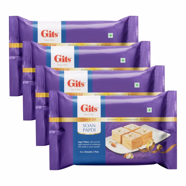 Gits Soan Papdi, Ready to Eat Indian Dessert, 1000g (Pack of 4, 250g Each)