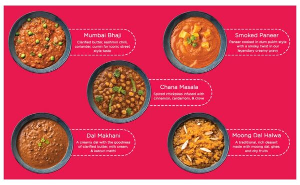 HOCCO Combo Pack of 5 (Chana Masala (300g), Mumbai Bhaji (300g), Dal Makhani (300 g), Smoked Paneer (300 g), & Moong Dal Halwa (250 g) | Just Heat & Eat | No Added Preservative & Colours | Meal Ready in 5 Mins | Serves 2