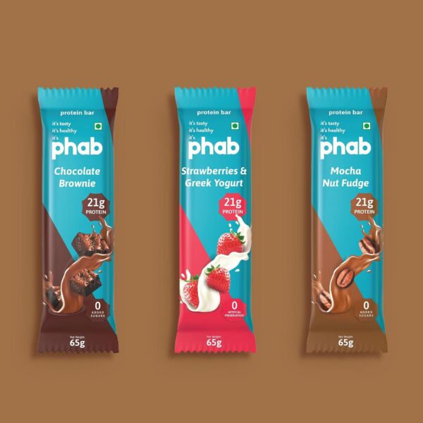 Phab Assorted Protein Bar with 21g Protein, 8g High Fibre & 0 Added Sugar 100% Vegetarian | Healthy & Tasty Protein bars | Trans Fat-Free & No Preservatives Protein bars (Pack of 12 x 65g)