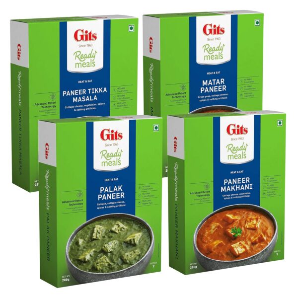 Gits Paneer Ready to Eat Combo, 4 Varieties, 1140g (Pack of 4 x 285g)